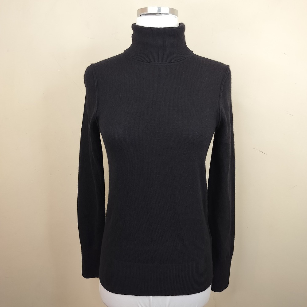 J.Crew Wool Cashmere Turtleneck Sweater Small Stretch Ribbed Minimalist Black